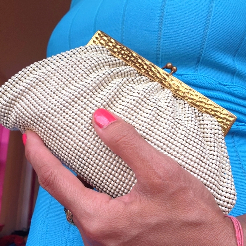 Whiting & Davis Gold and Cream Clutch